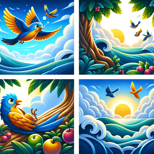 it could imagine flying high in the sky, touching the sea, catching fish, eating fruit, and flying with a flock..
Single Game Texture. In-Game asset. 2d. Blank background. High contrast. No shadows.