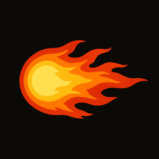 horizontal fire ball.
In-Game asset.  2d.  High contrast.  No shadows