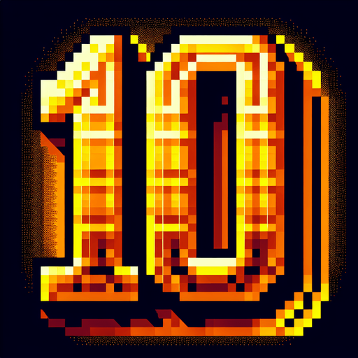 number 10, golden color, pixelart
Single Game Texture. In-Game asset. 2d. Blank background. High contrast. No shadows.