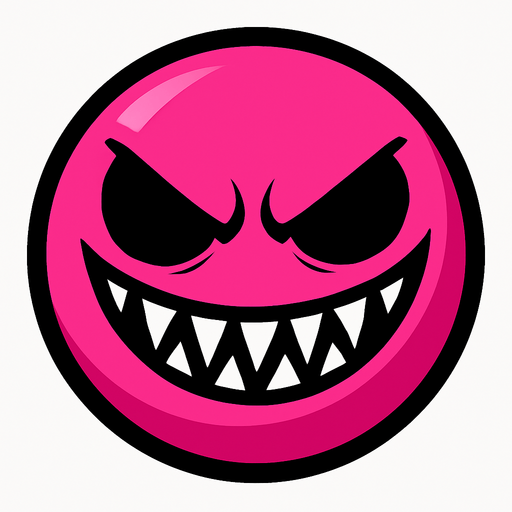 A pink ball with a evil smile.
In-Game asset.  High contrast.  No shadows