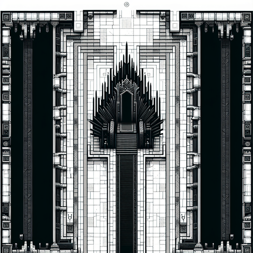 Background seen from above showing the long vertical black throne room hallway of the dark wizard king..
Single Game Texture. In-Game asset. 2d. Blank background. High contrast. No shadows.
