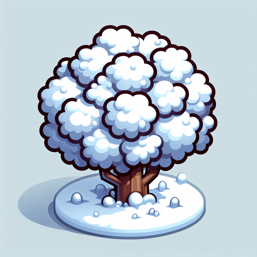 Куст в снегу мультяшный.
Single Game Texture.  In-Game asset.  2d.  Blank background.  High contrast.  No shadows