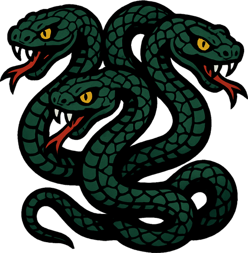 3 başı olan koyu renkli pullu bir yılan.
In-Game asset.  2d.  High contrast.  No shadows