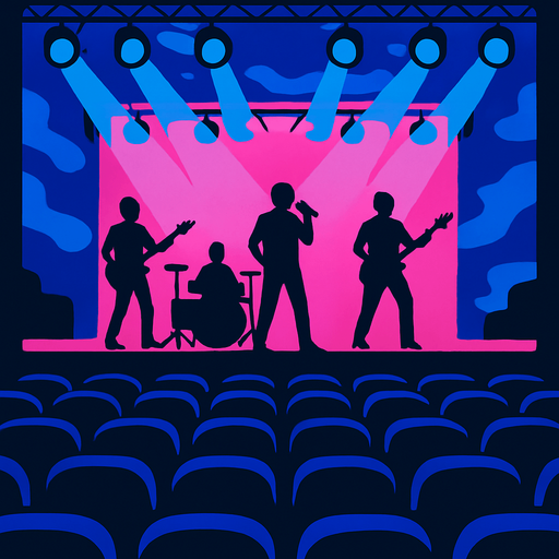 oyun background olacak.tam ekran olsun.bir konser sahnesine bakan koltuk bakış açısında olsun.
In-Game asset.  2d.  High contrast.  No shadows