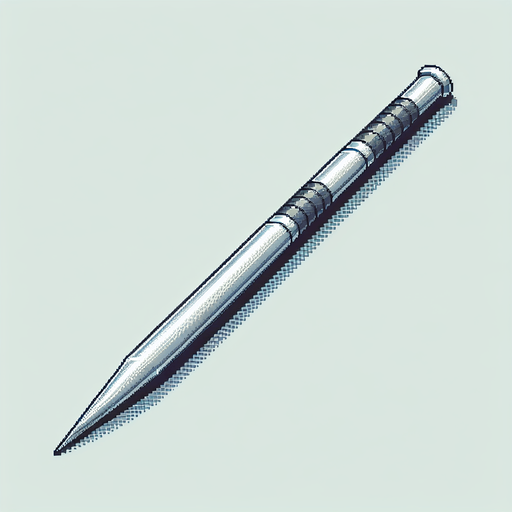 pixelart. a javelin used for olympic games and athletics. Just the spear itself, horizontally laid out in the image. It should be a slim metal spear, pointy in both ends, and with a grip somewhere off center of the shaft..
Single Game Texture. In-Game asset. 2d. Blank background. High contrast. No shadows.