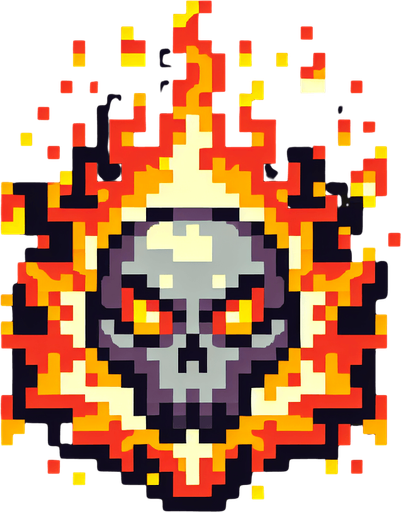 fireskull button. pixelart..
Single Game Texture. In-Game asset. 2d. Blank background. High contrast. No shadows.