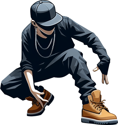 A Krump Dancer wearing a snapback and Timberlands shoes Single Game Texture. In-Game asset. 2d. Blank background. High contrast. No shadows.
