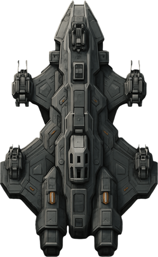 Uzay temalı Savaş Gemisi, gerçekçi, yazısız üstten görünüm. 
In-Game asset.  High contrast.  No shadows