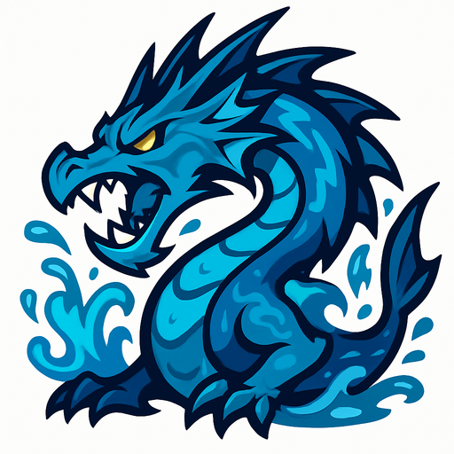 Dragon farouche de l'eau.
In-Game asset.  2d.  High contrast.  No shadows