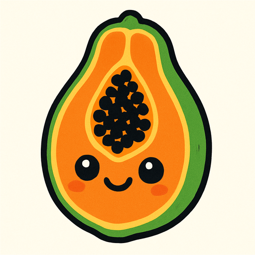 Papaya with cute face.
In-Game asset.  2d.  High contrast.  No shadows