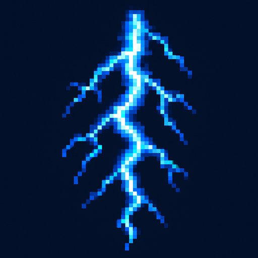 Creame un rayo electrico pixelar.
In-Game asset.  2d.  High contrast.  No shadows