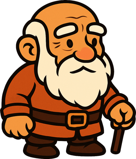 Yaşlı bir adam kısa boylu aksakallı.
In-Game asset.  2d.  High contrast.  No shadows