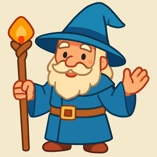 friendly wizard. rpg. 2d. no shadows.