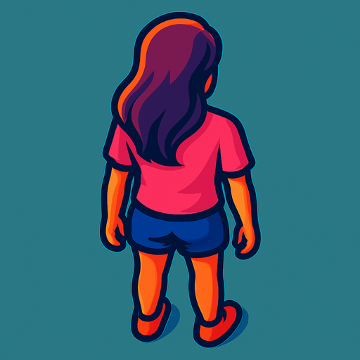 A young woman with long hair and shorts. No hat. Pink shirt.