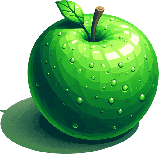 green apple.
Single Game Texture. In-Game asset. 2d. Blank background. High contrast. No shadows.