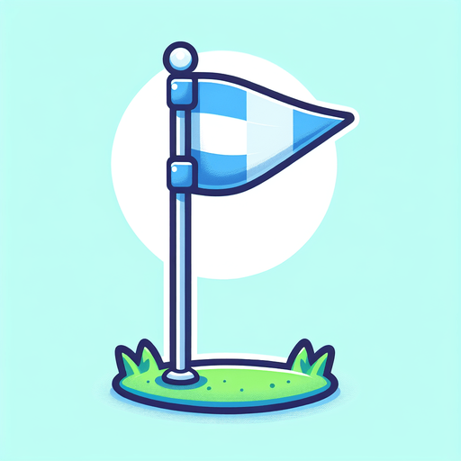 Drapeau de golf avec un flèche vers la gauche.
Single Game Texture. In-Game asset. 2d. Blank background. High contrast. No shadows.