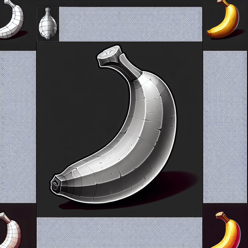 Banana.
Single Game Texture. In-Game asset. 2d. Blank background. High contrast. No shadows.