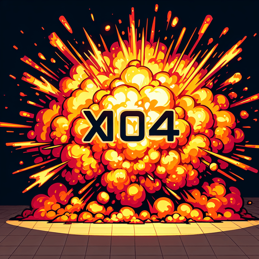 爆炸，里面有“X1024”的字样,暖色调.
Single Game Texture. In-Game asset. 2d. Blank background. High contrast. No shadows.