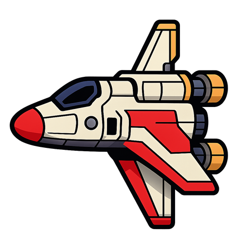 y pozisyonunda yatay bir uzay mekiği.
In-Game asset.  2d.  High contrast.  No shadows