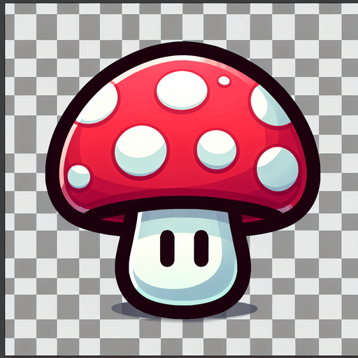 mario mantarı.
Single Game Texture.  In-Game asset.  2d.  Blank background.  High contrast.  No shadows