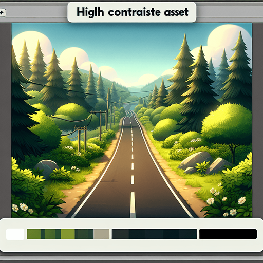 Beautiful road.
Single Game Texture. In-Game asset. 2d. Blank background. High contrast. No shadows.