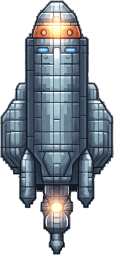 Create a 2D top-down view pixel art image of a bullet for a space shooter game. The bullet should be facing upward, as it will be used as a projectile fired from the hero spaceship towards enemies in the game. The design should be sleek and give off a sense of motion. Please provide the image on a white background.
Game Texture. In-Game asset. 2d. Pixelart. blank background. Low detail. High contrast.