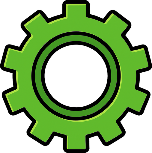 Green gear top view tranparent.
In-Game asset.  2d.  High contrast.  No shadows