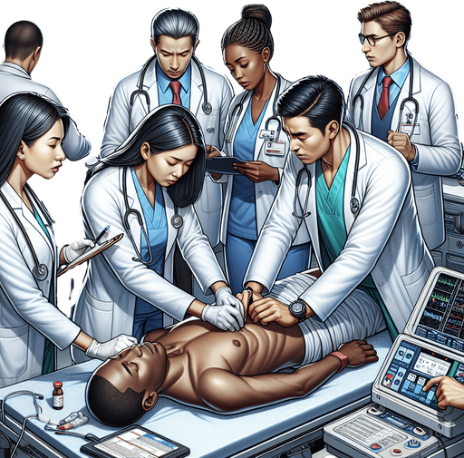 An image of doctors saving a person from an emergency situation.
Single Game Texture. In-Game asset. 2d. Blank background. High contrast. No shadows.