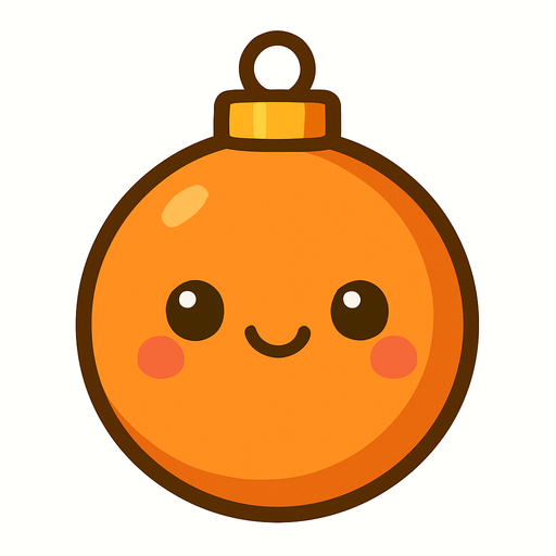 Perfectly round orange Christmas decoration with cute happy face. Cartoon style. Cute art style. Simple vector style. No Shadows Single Game Texture. In-Game asset. 2d. Blank background. High contrast. No shadows.