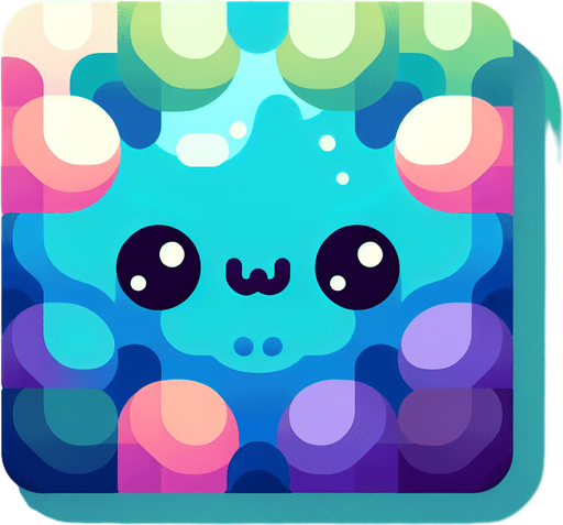 tatlış yaratık mavi yeşil mor pembe renklerinde.
Single Game Texture.  In-Game asset.  2d.  Blank background.  High contrast.  No shadows