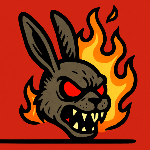 side scroller kepala evil kelinci berapi.
In-Game asset.  2d.  High contrast.  No shadows