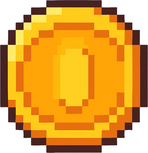 2d coin pixel art.
In-Game asset.  2d.  High contrast.  No shadows