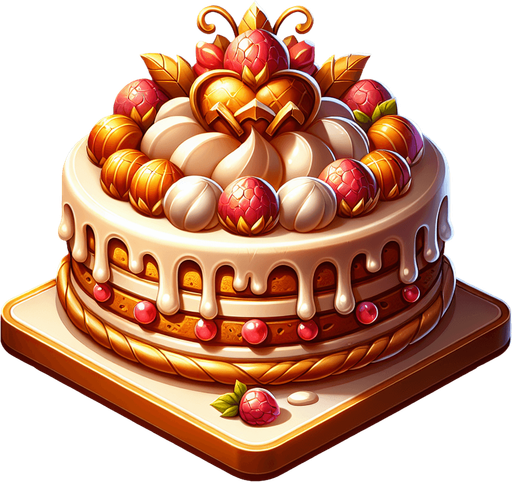 le plus délicieux gâteau/pâtisserie de luxe du monde..
Single Game Texture.  In-Game asset.  2d.  Blank background.  High contrast.  No shadows