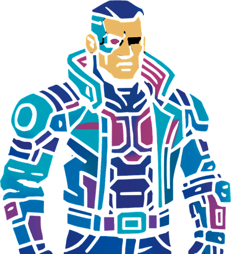 Male Cyber Character.
In-Game asset.  2d.  High contrast.  No shadows