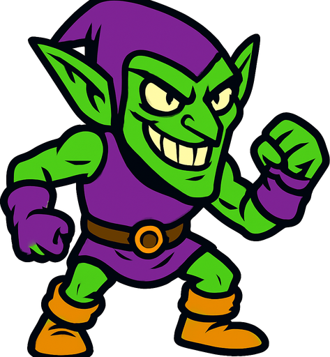 Green goblin without backround.
In-Game asset.  2d.  High contrast.  No shadows