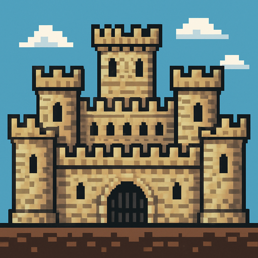 orta çağ kale  pixel art.
In-Game asset.  2d.  High contrast.  No shadows