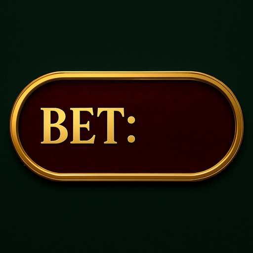 "Crea un asset visual para un panel de visualización del 'BET' actual del jugador en la mesa de Blackjack.

Objetivo: Un espacio claro y elegante para mostrar la cantidad apostada, integrado en la interfaz de la mesa de Blackjack, coherente con el lujo del casino.

Diseño:

Forma: Un panel rectangular horizontal o un óvalo alargado, con bordes suaves o un diseño elegante.

Material/Textura: Acabado metálico pulido (dorado, plateado) o un fondo de terciopelo oscuro (negro, rojo vino, azul noche).

Texto Fijo: La palabra 'BET:' debe estar claramente visible en el panel, en una tipografía limpia, legible y de estilo casino.

Espacio para el Valor: Debe haber un espacio claro y destacado junto a la palabra 'BET:' para que el valor numérico de la apuesta pueda ser insertado dinámicamente.

Color del Texto Fijo: Dorado brillante, blanco puro o un color que contraste bien con el fondo del panel.

Color del Valor: Un color que destaque y sea fácil de leer (podría ser el mismo que el texto fijo.
In-Game asset.  2d.  High contrast.  No shadows