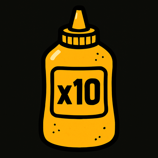 Mustard Bottle, label is x10.
In-Game asset.  2d.  High contrast.  No shadows