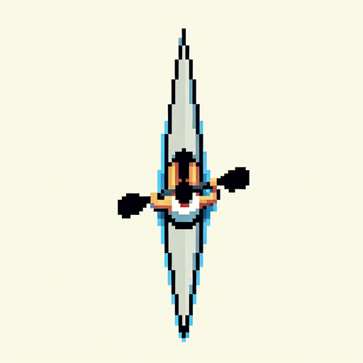 8 bit pixelatef olympic rowing canoe paddler, seen directly from above. gta 2 bird-eye perspective.
Single Game Texture. In-Game asset. 2d. Blank background. High contrast. No shadows.
