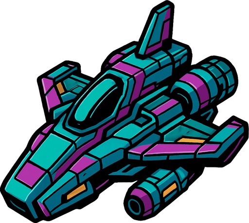 A future spaceship.
In-Game asset.  2d.  High contrast.  No shadows