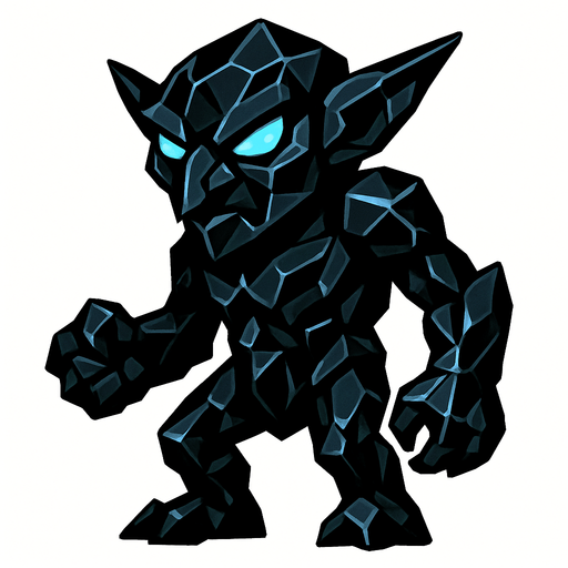 obsidyen dev goblin.
In-Game asset.  2d.  High contrast.  No shadows