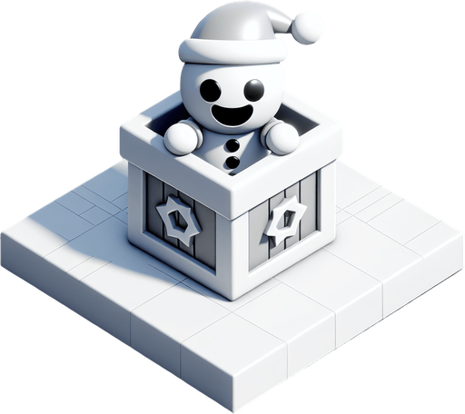 a cute christmas jack in the box. plastic style. Single Game Texture. In-Game asset. 2d. Blank background. High contrast. No shadows.