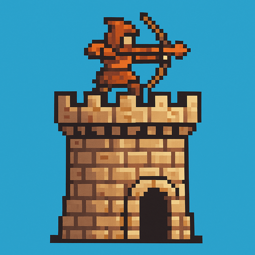 pixel art okçu kulesi.
In-Game asset.  2d.  High contrast.  No shadows