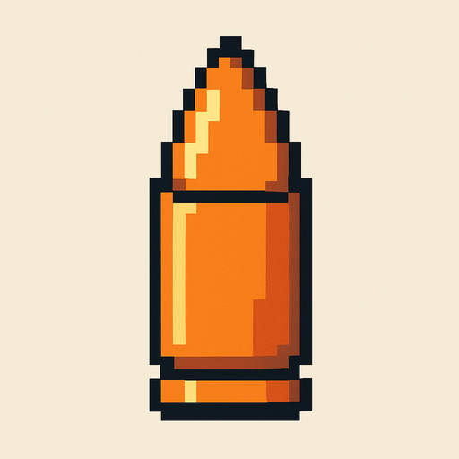 2d pixel art style orange bullet.
In-Game asset.  2d.  High contrast.  No shadows