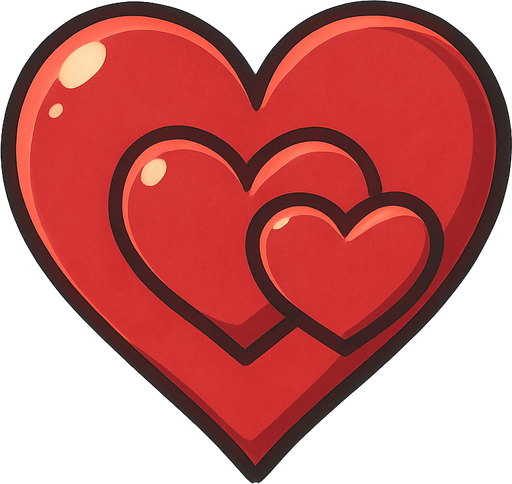 The hearts card suit symbol with two linked hearts in the center of it. Anime style..
In-Game asset.  2d.  High contrast.  No shadows