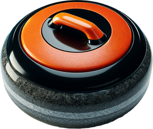 Black curlingstone with orange top, top view.