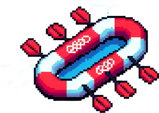 bird-eye perspective pf an olympic red raft seen directly from above. pixelated. 8 bit.
Single Game Texture. In-Game asset. 2d. High contrast. No shadows.