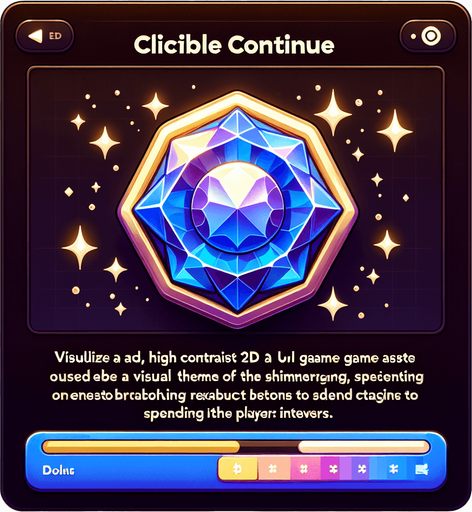 Continue_button_spending_gems.
Single Game Texture. In-Game asset. 2d. Blank background. High contrast. No shadows.