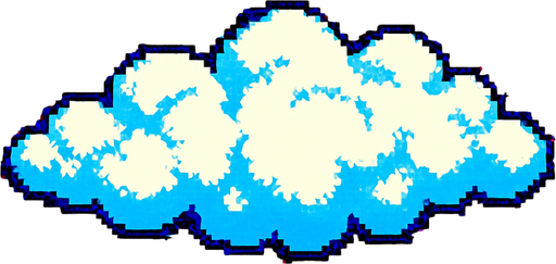A  long fluffy white cloud seen from overhead. 80s arcade machine graphics.
In-Game asset.  2d.  High contrast.  No shadows