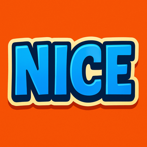 An UI written "NICE".
In-Game asset.  2d.  High contrast.  No shadows